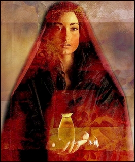 woman with alabaster jar